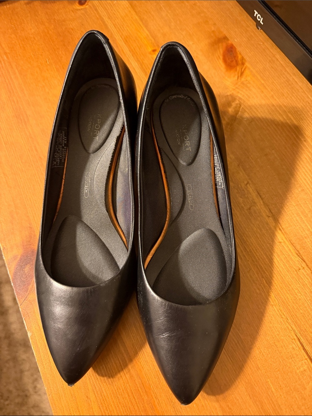 Rockport Black Pointed-Toe Slip-On Flats with Cushioned Insole